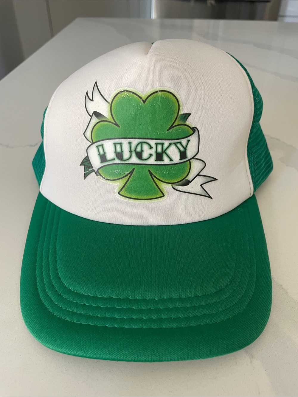 Lucky' Green and White Trucker Hat